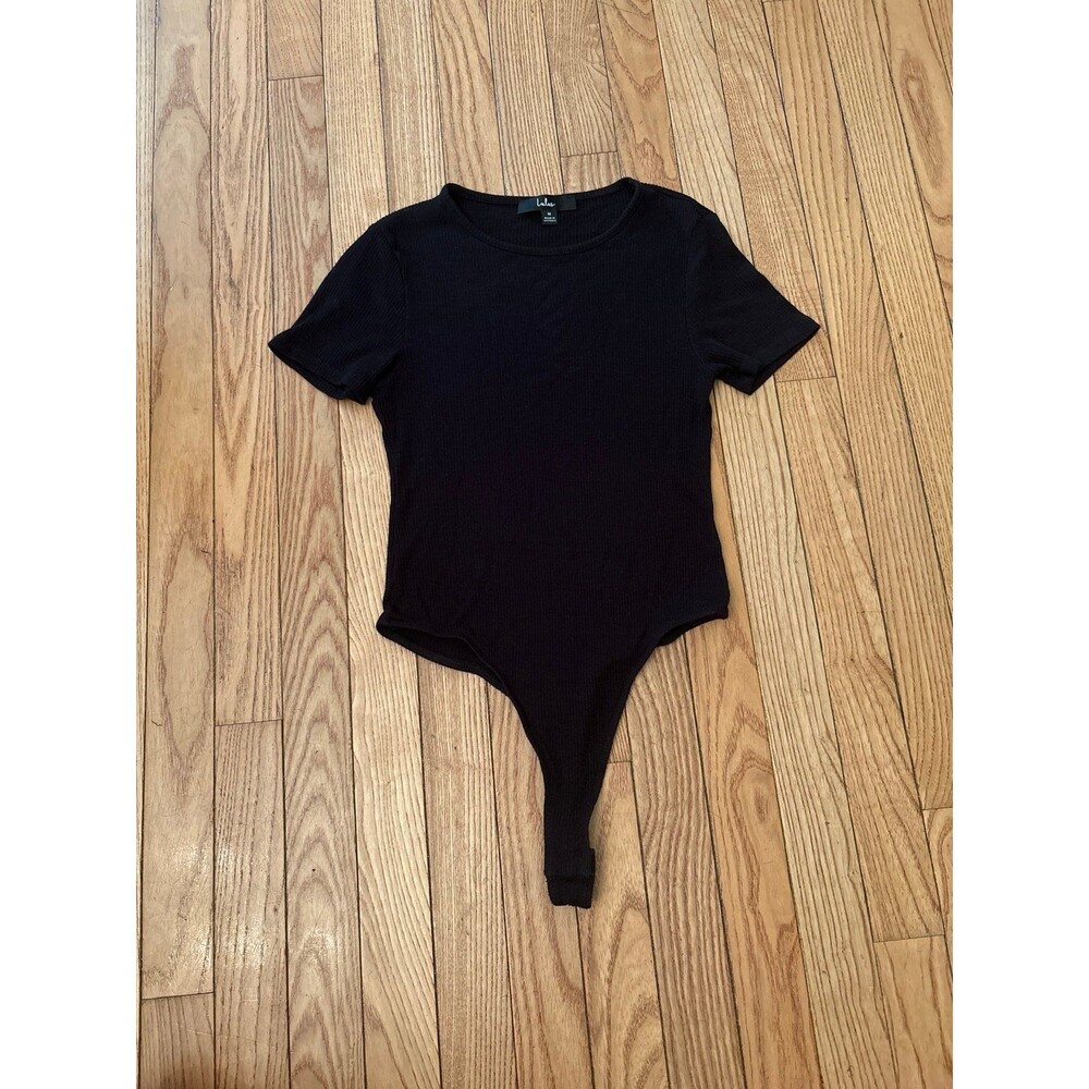 Bodysuit Lulus black tshirt short sleeve basic layering work party casual onesie